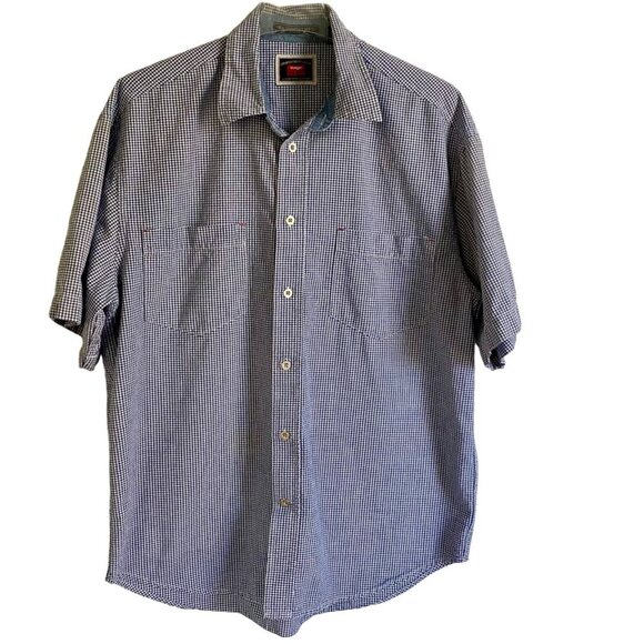 Wrangler Hero Blue White Checked Short Sleeve Button Up Cotton Shirt Men's Large - Picture 2 of 6